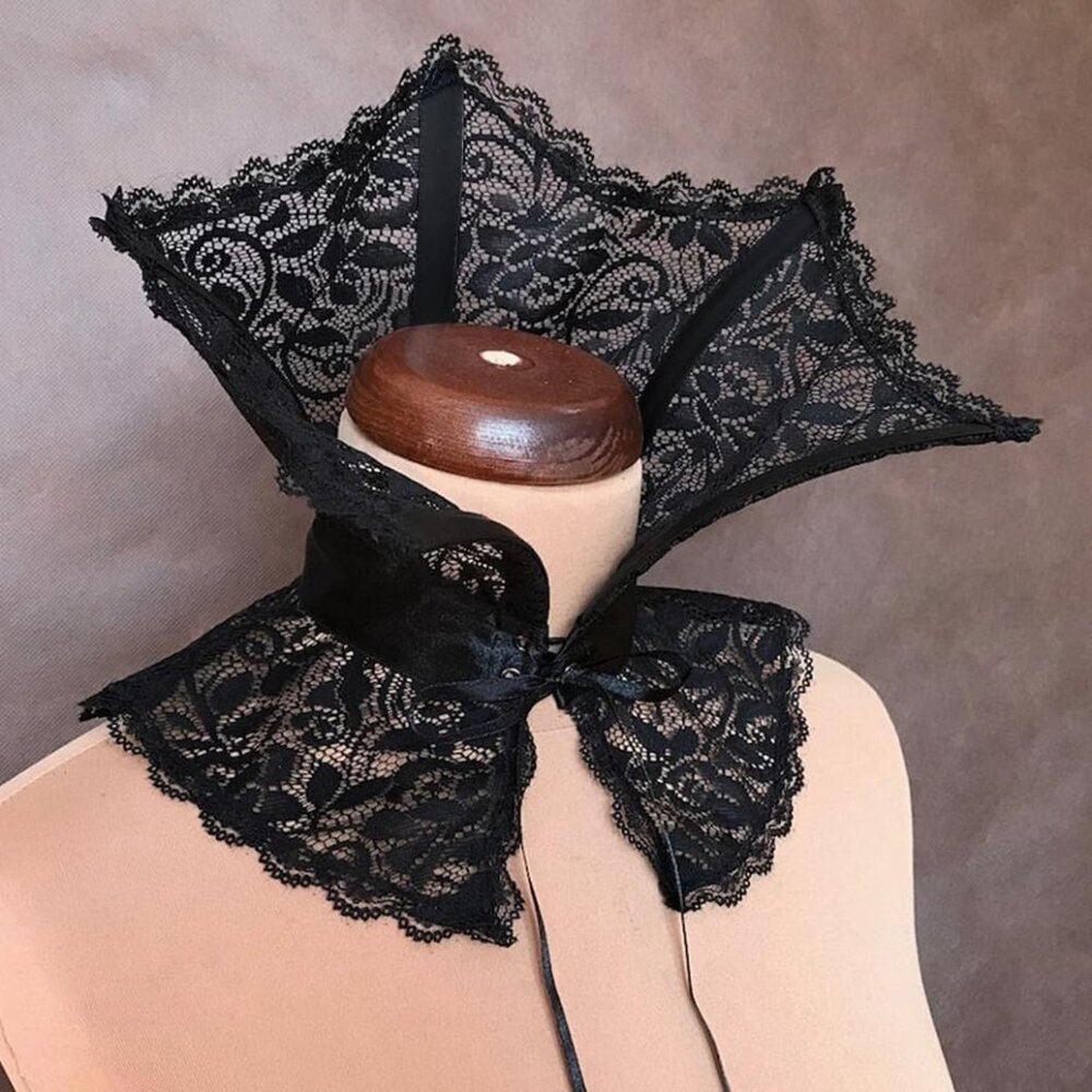 Women Black Victorian Collar Gothic Accessories Cosplay Vampire Costume - Picture 6 of 9